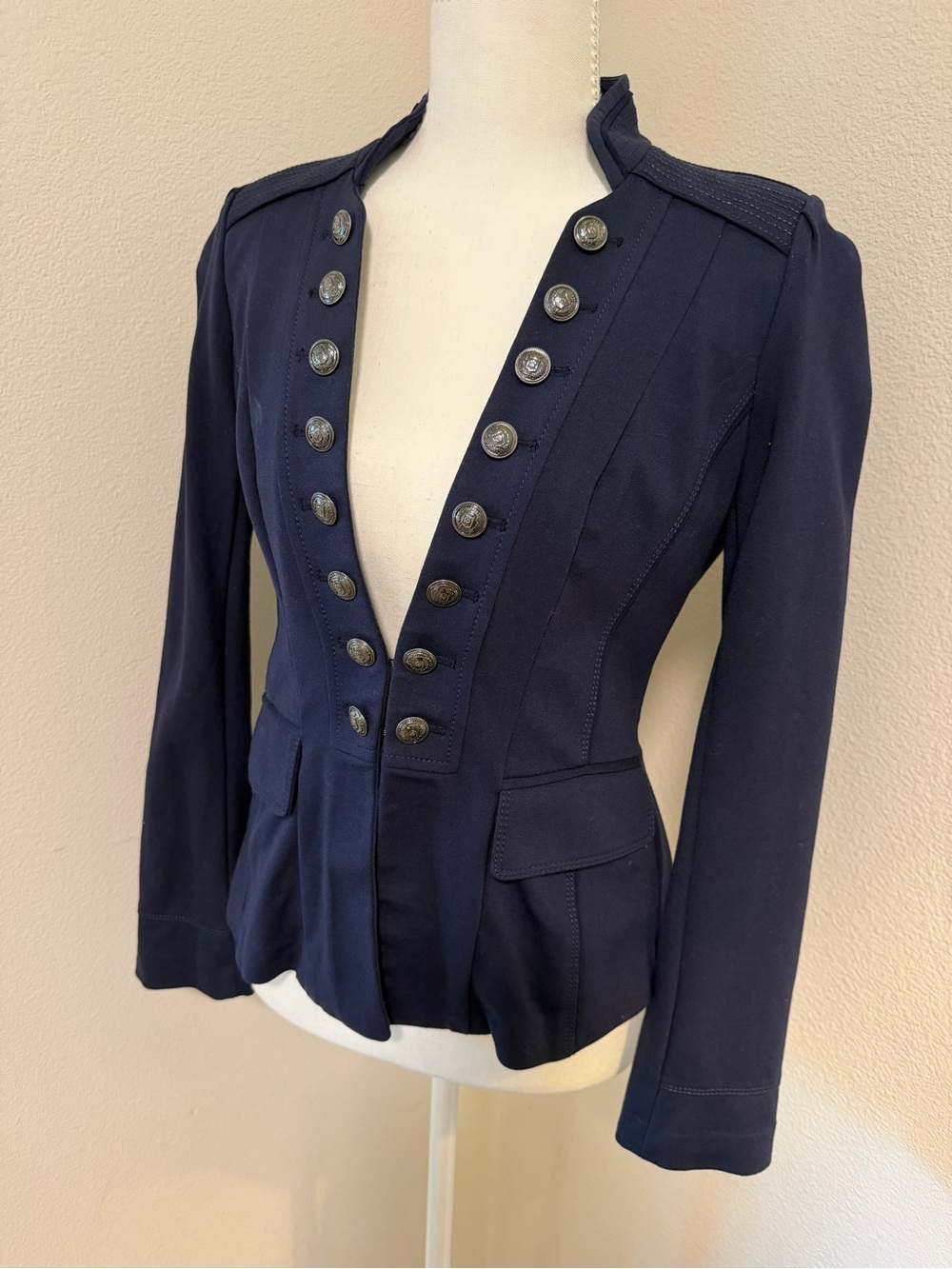 White House Black Market Navy Military-Style Buttoned Blazer Career Professional